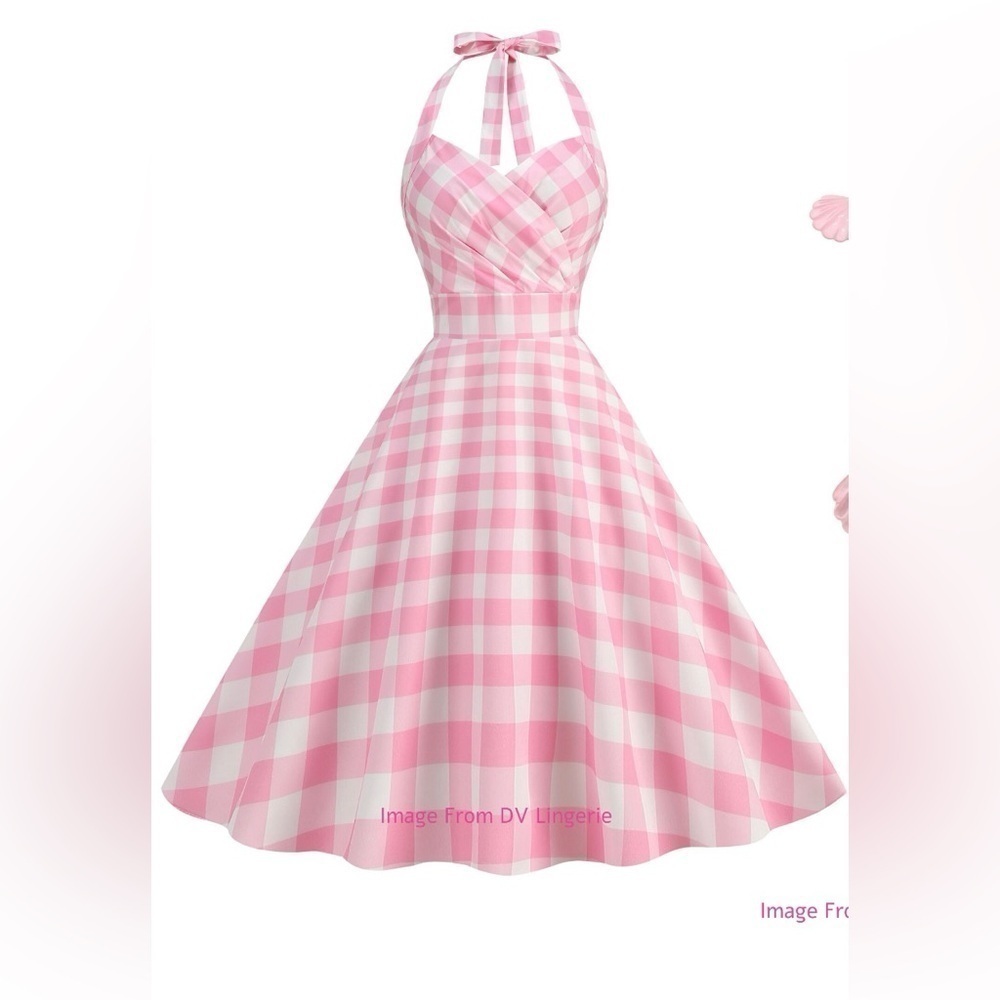 Pink checkered halter circle dress